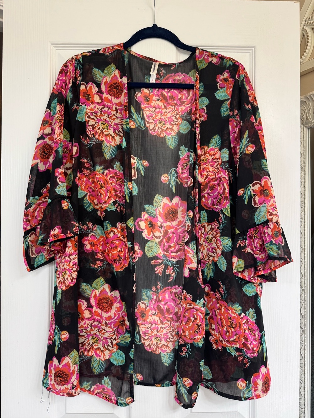 Xhilaration Black Sheer Floral Kimono XL